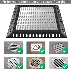 Aojuxix fits drains up to 6.1 inches, covering square and round flat drains.
