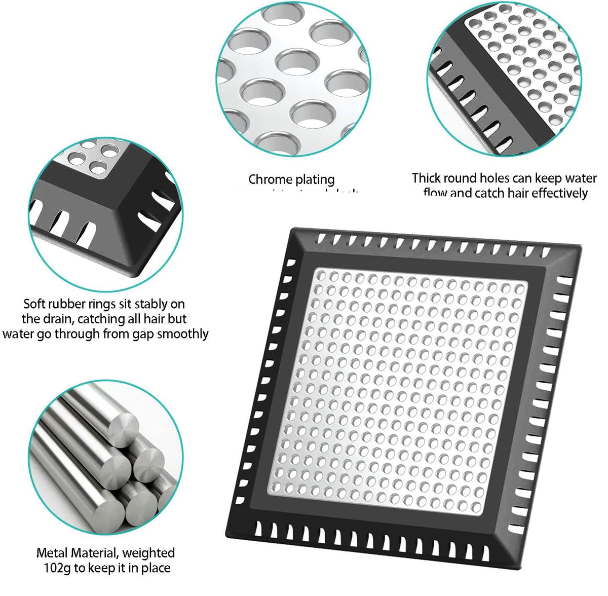 Aojuxix stainless steel hair catcher highlights durability to resist rust and deformation.