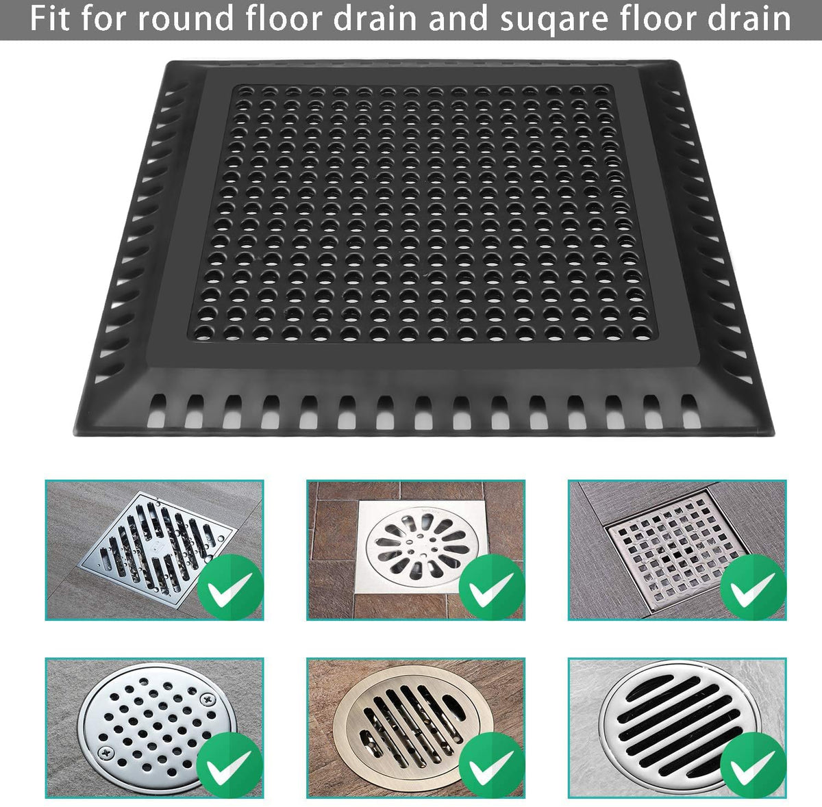 Aojuxix stainless steel drain cover on a shower drain, designed to prevent clogs