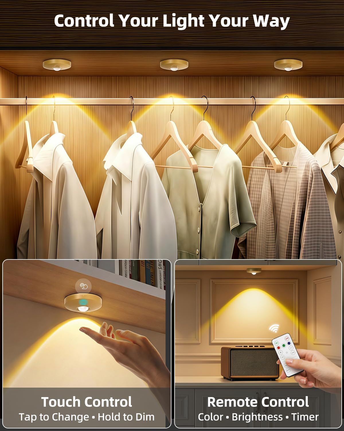 Aokpsrt wireless lights with timer for energy-saving use