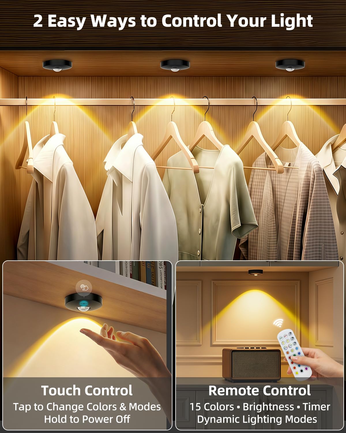 Aokpsrt dimmable puck light with brightness control.