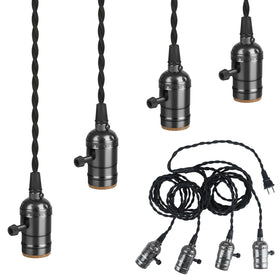 Aokpsrt vintage plug-in pendant light kit, front view for quick installation.