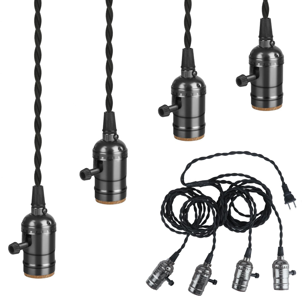 Aokpsrt vintage plug-in pendant light kit, front view for quick installation.