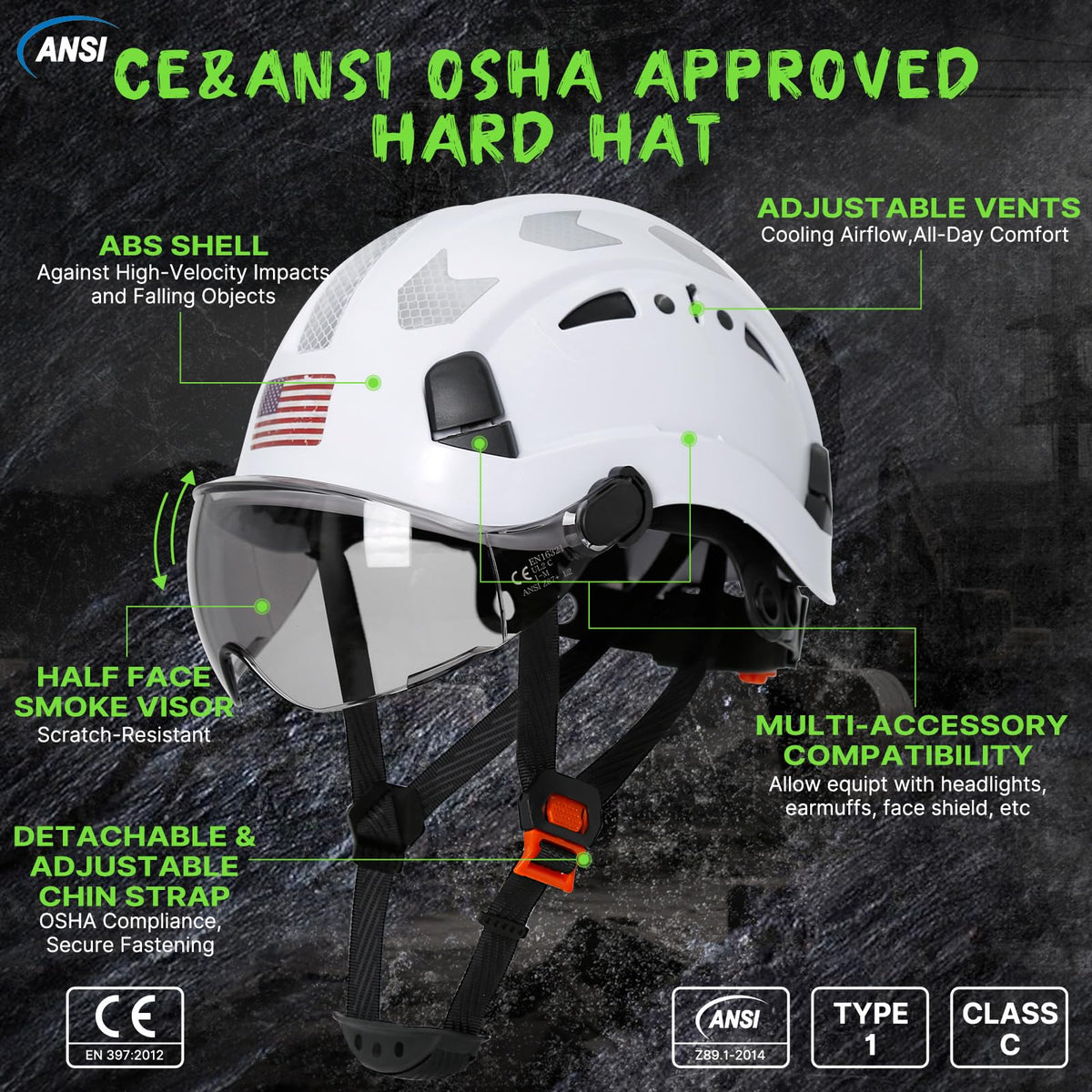 Aolamegs ABS safety helmet highlights robust head protection.