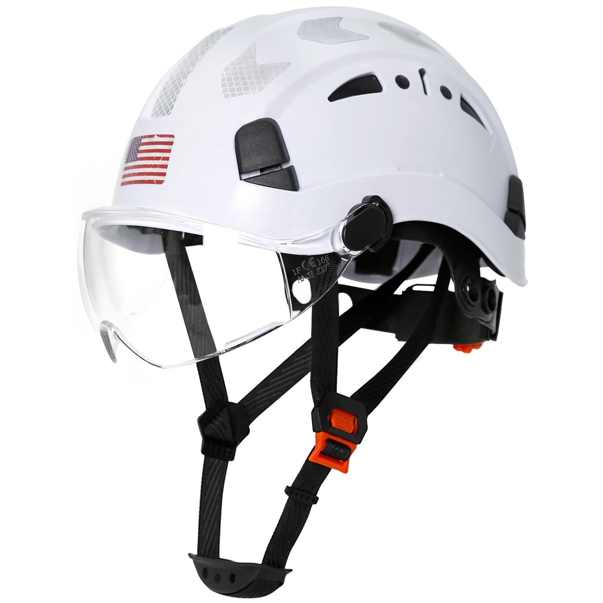 Aolamegs hard hat with visor for debris protection on site.