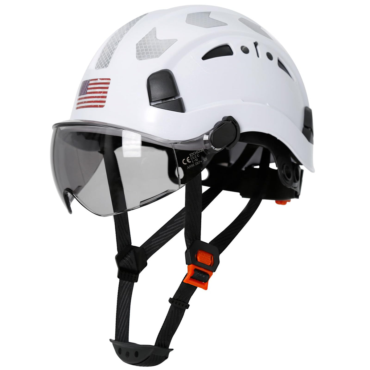 Aolamegs hard hat with visor for sun glare and debris protection.