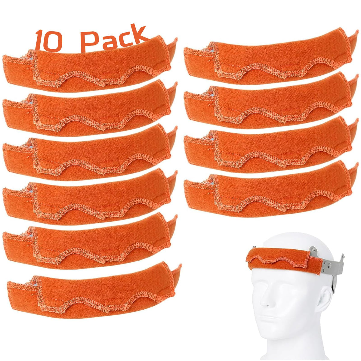 Aolamegs hardhat sweatband 10-pack, washable, ideal for daily construction wear.
