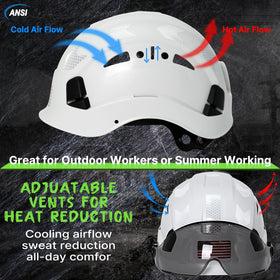 Aolamegs white hard hat with reflective stickers improves visibility.