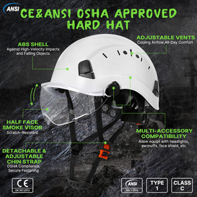 AOLAMEGS white vented safety helmet with visor for airflow and visibility