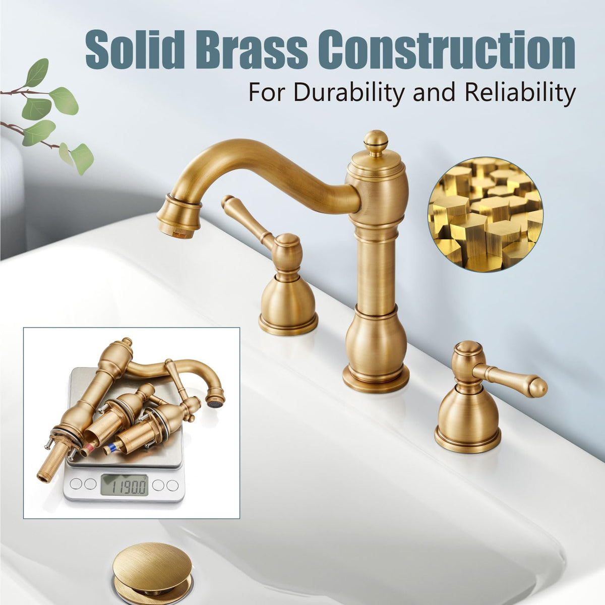 Aolemi three-hole deck mount design fits standard bathroom sinks.