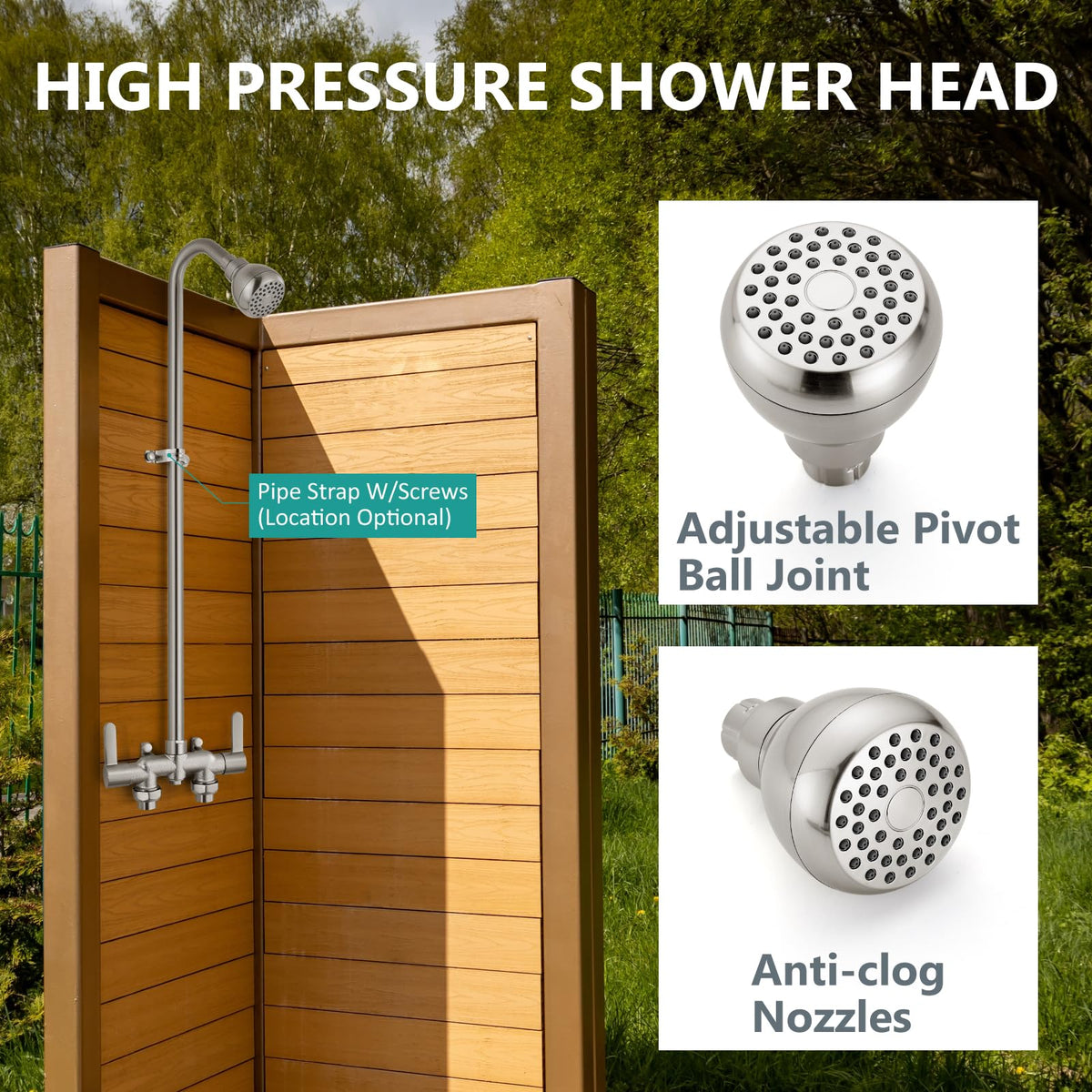Aolemi 304 stainless steel shower pipe resists rust in sun and rain.