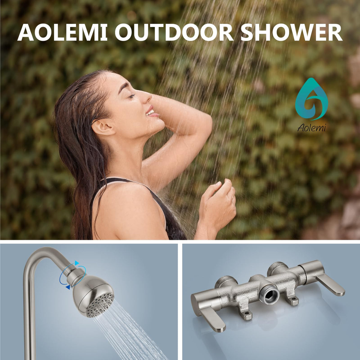 Aolemi 360-rotatable shower head provides flexible rinsing from any angle.