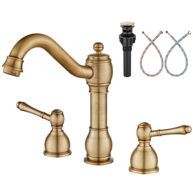 Aolemi 8-inch widespread faucet in antique brass for a timeless bathroom upgrade.