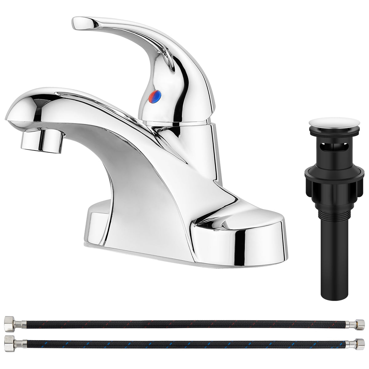 Aolemi Arc faucet with 4-inch centerset, chrome finish, for a durable, reflective look.