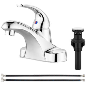 Aolemi Arc faucet with 4-inch centerset, chrome finish, for a durable, reflective look.