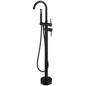 Aolemi floor mount tub faucet in matte black showing a sleek freestanding design and durability