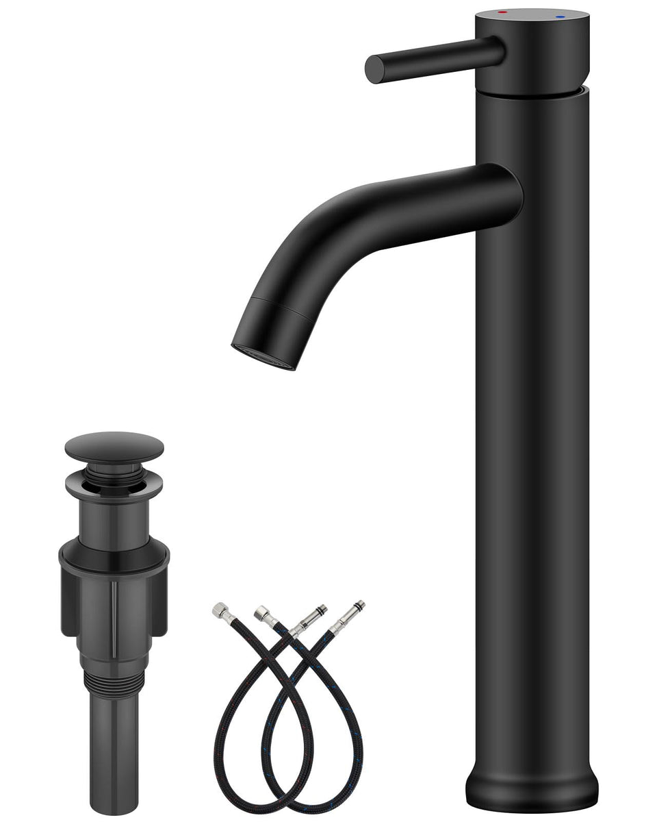 Aolemi matte black vessel faucet tall silhouette enhances modern bathroom design