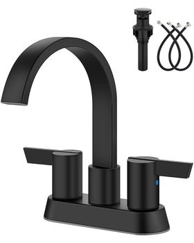 Aolemi matte black waterfall faucet spout showing the wide, calm flow for daily use
