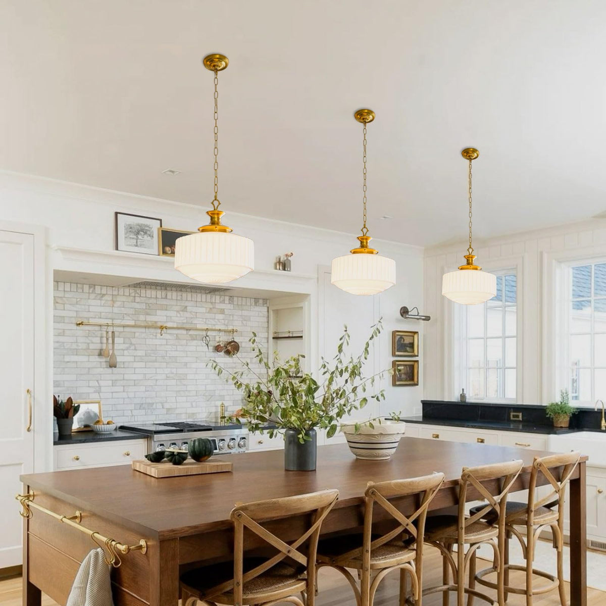 Aomuo pleated white glass drum shade provides soft, even illumination