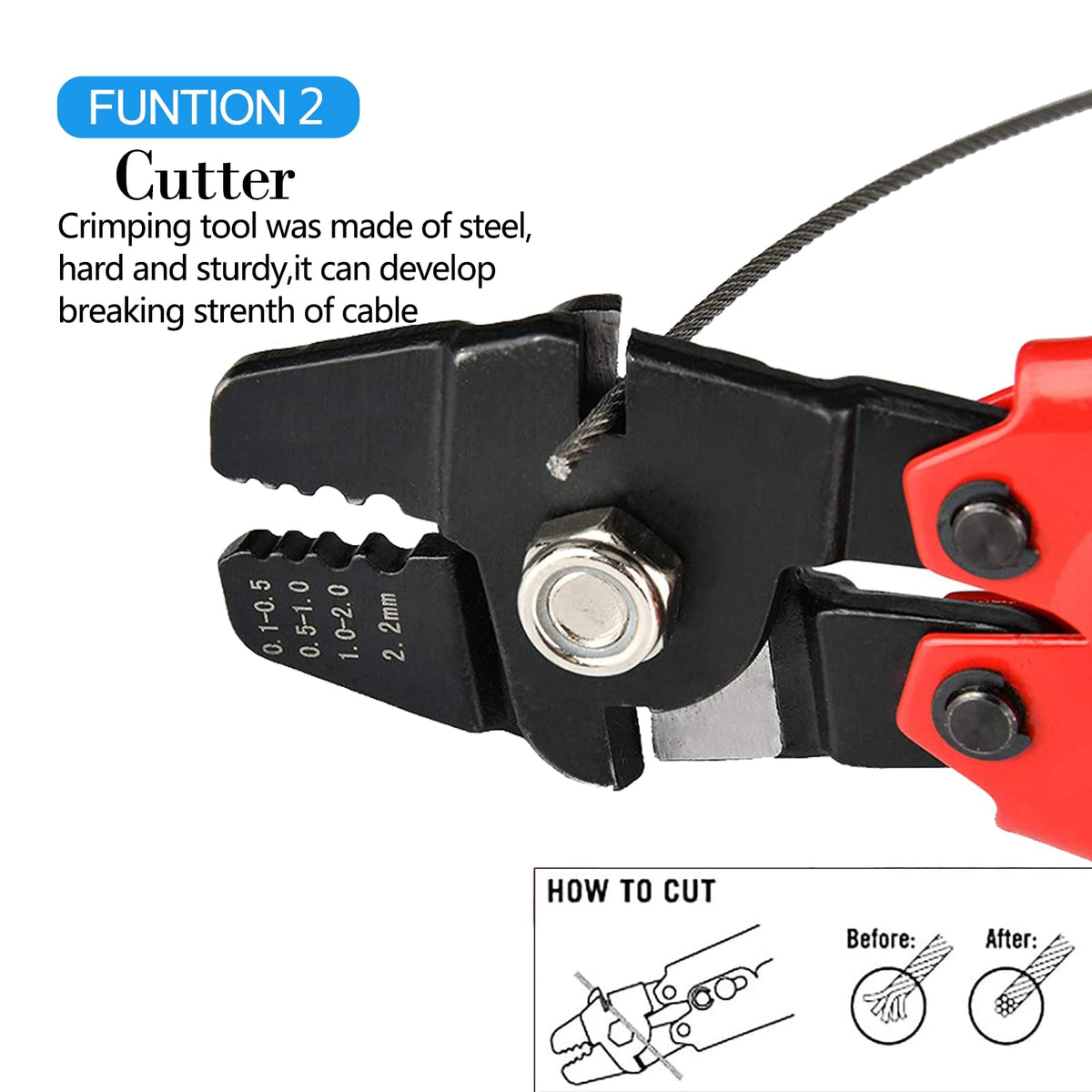 AOOCY crimping tool with four-position guide for precise sizing.
