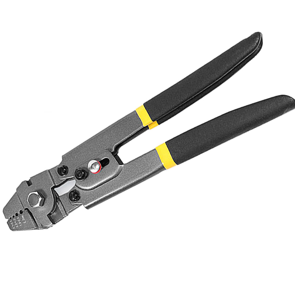 AOOCY wire rope crimping tool jaws close-up showing precision crimping