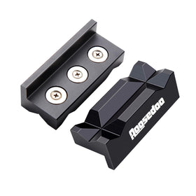 AOOOSEDOO 4-inch aluminum vise jaw pad on a bench vise protecting aluminum fittings from scratches.
