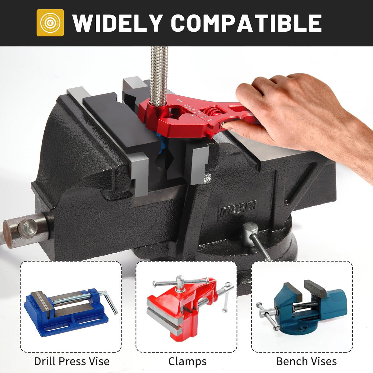 AOOOSEDOO versatile pad works with bench vises, drill presses, and clamps.
