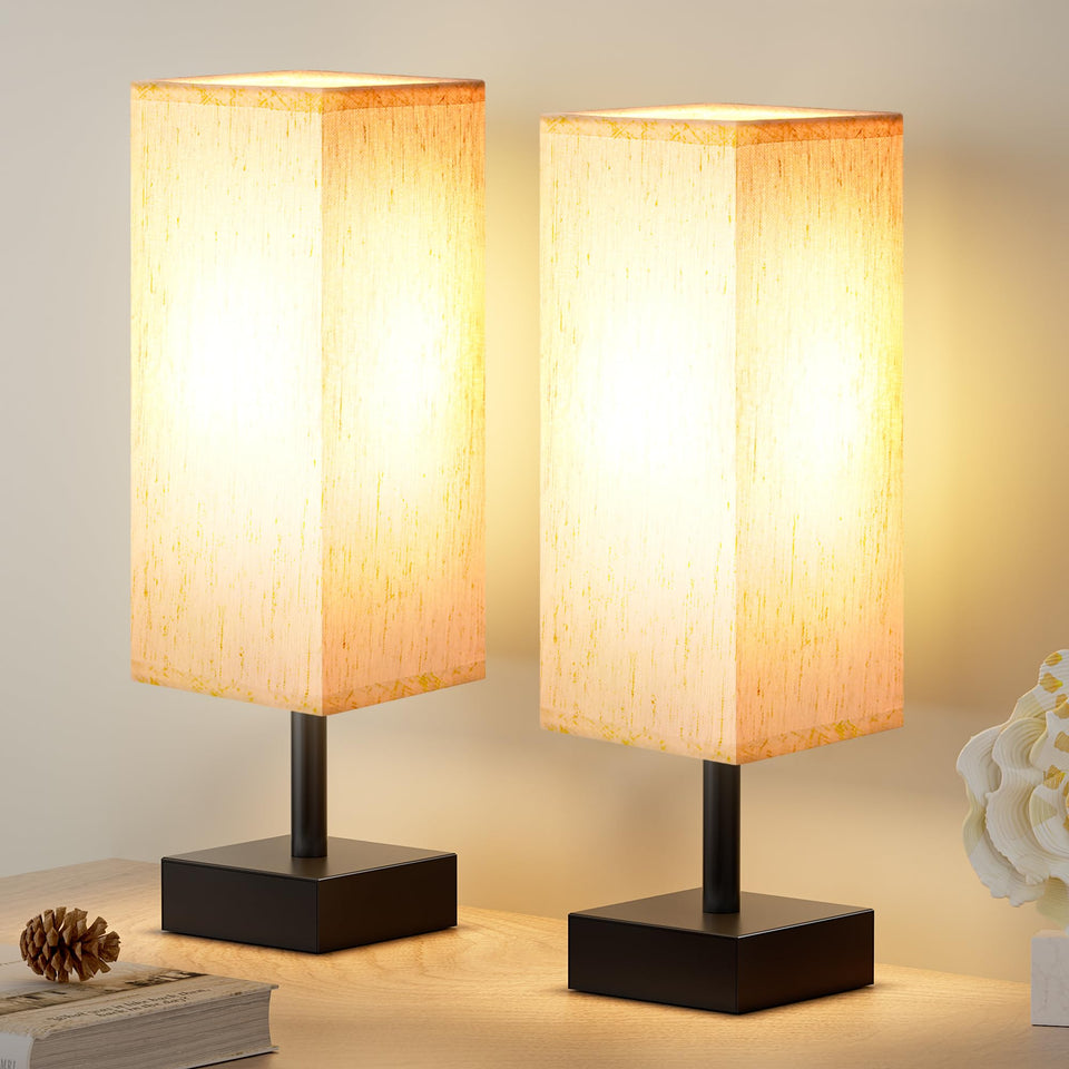 Aooshine beige bedroom table lamp pair provides soft ambient light for nightstands.