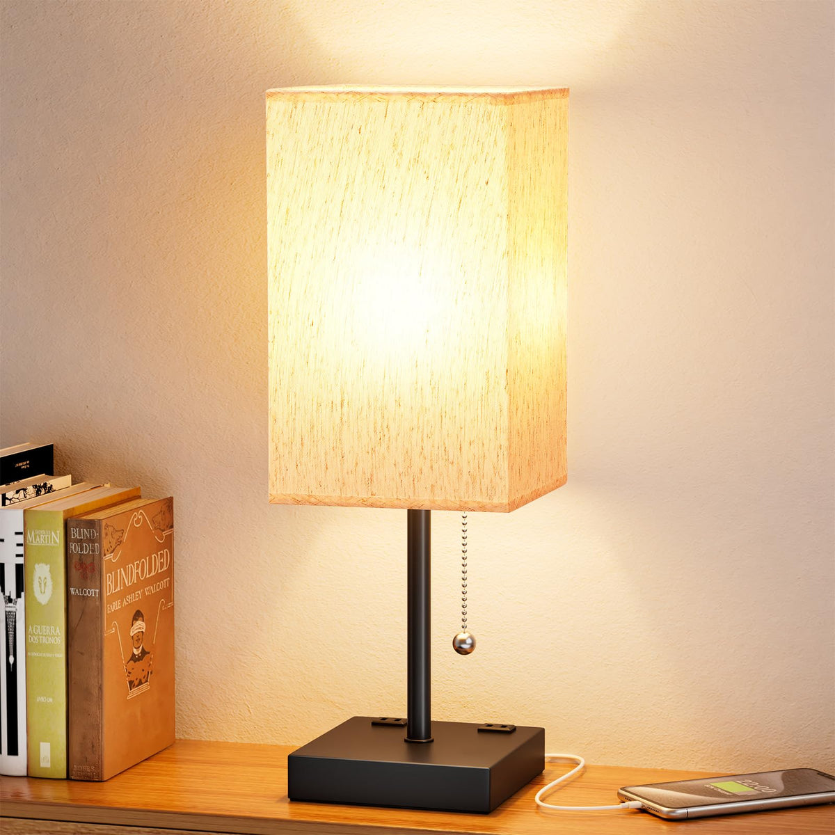 aooshine medium table lamp with USB ports enhances desk organization and charging