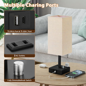 aooshine nightstand lamps with AC outlets in use.