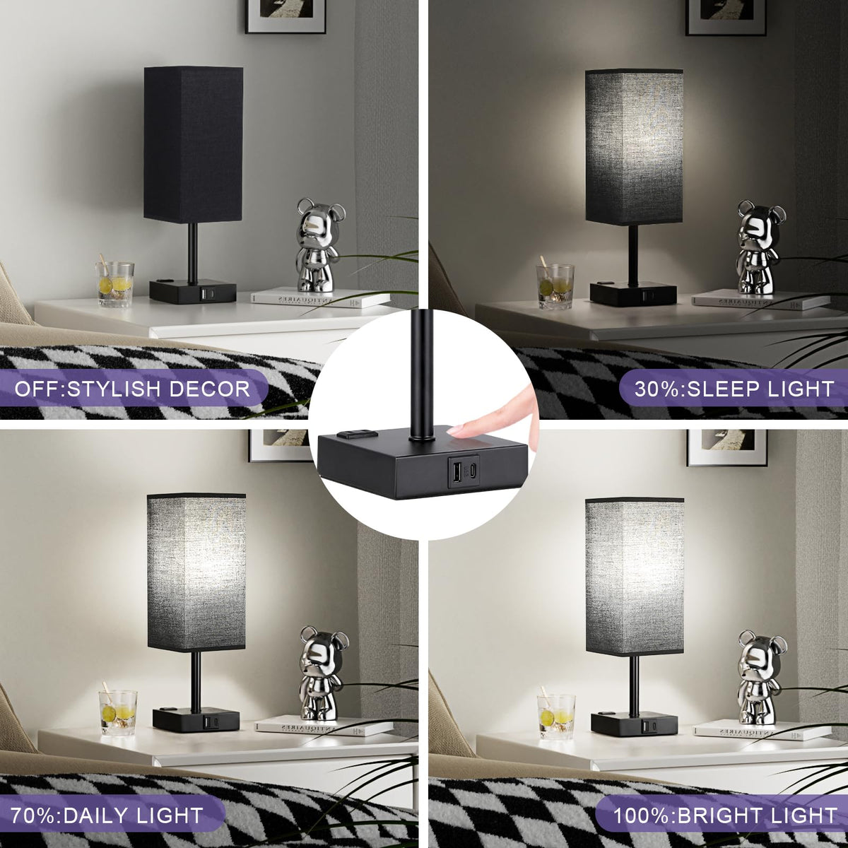 Aooshine square touch lamp with accessible surface control.