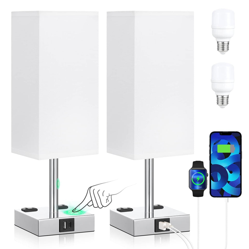 aooshine touch nightstand lamp with USB-C and AC outlets for convenient charging
