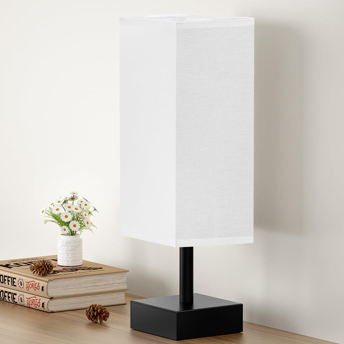 aooshine White Small Table Lamp front view showing compact bedside lighting