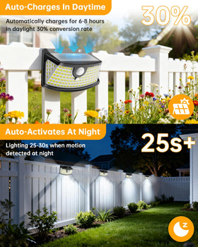 Aootek solar motion light 120led daylight white for crisp porch lighting.