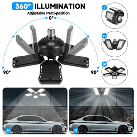 Aoretic 2-Pack LED garage lights deliver 360-degree illumination for complete visibility in workspaces.