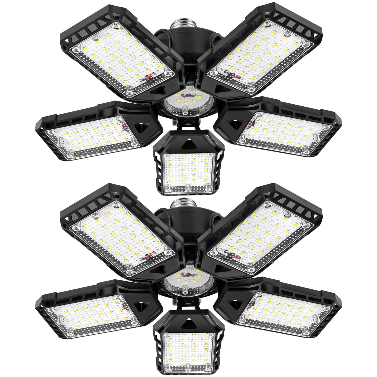 Aoretic 2-Pack LED garage lights with 5-panel deployment for customizable coverage in any garage.