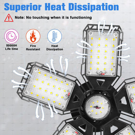 Aoretic 2-Pack LED garage lights provide daylight 6500K for crisp, true color.