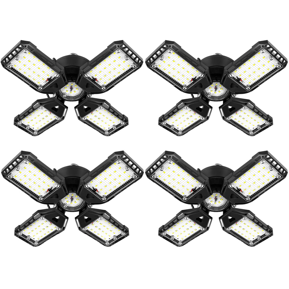 Aoretic 4-pack LED garage lights, front view, high brightness for clear visibility.