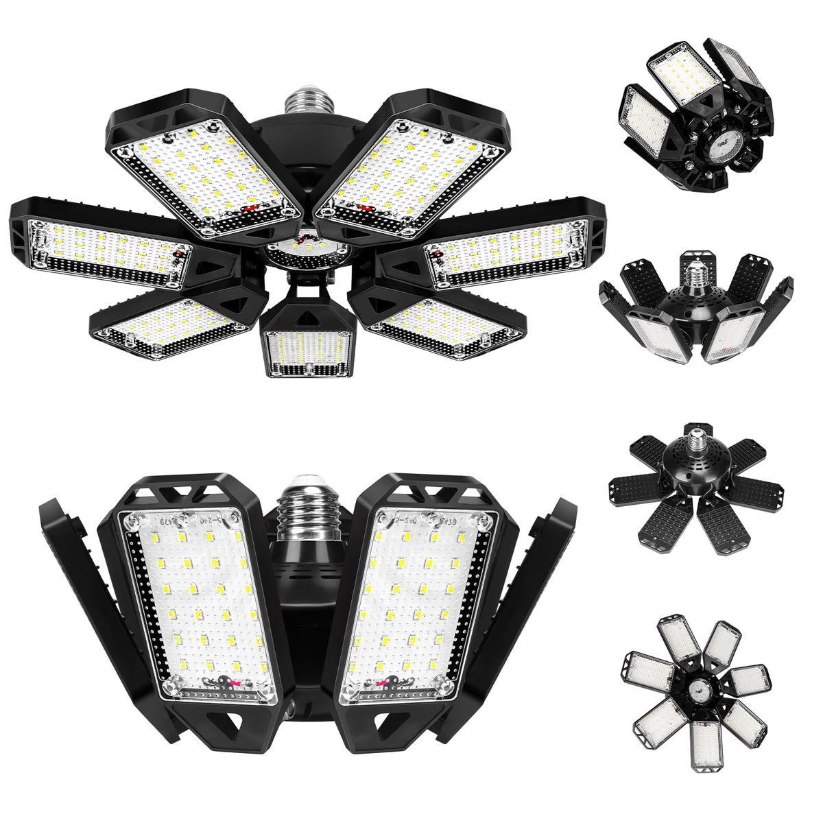 Aoretic LED garage light with 7-panel deformable design for 360° coverage