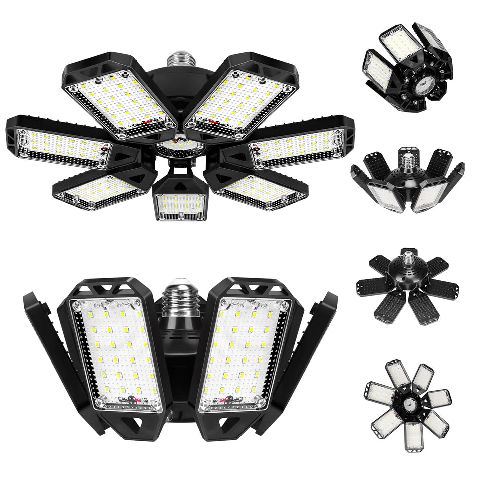 Aoretic LED garage light with 7-panel deformable design for 360° coverage