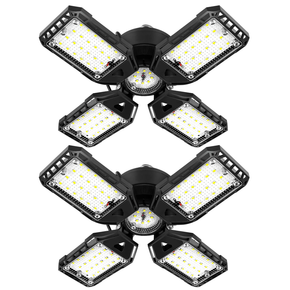 Aoretic LED garage lights 2-pack ready for bright, energy-efficient garage illumination.