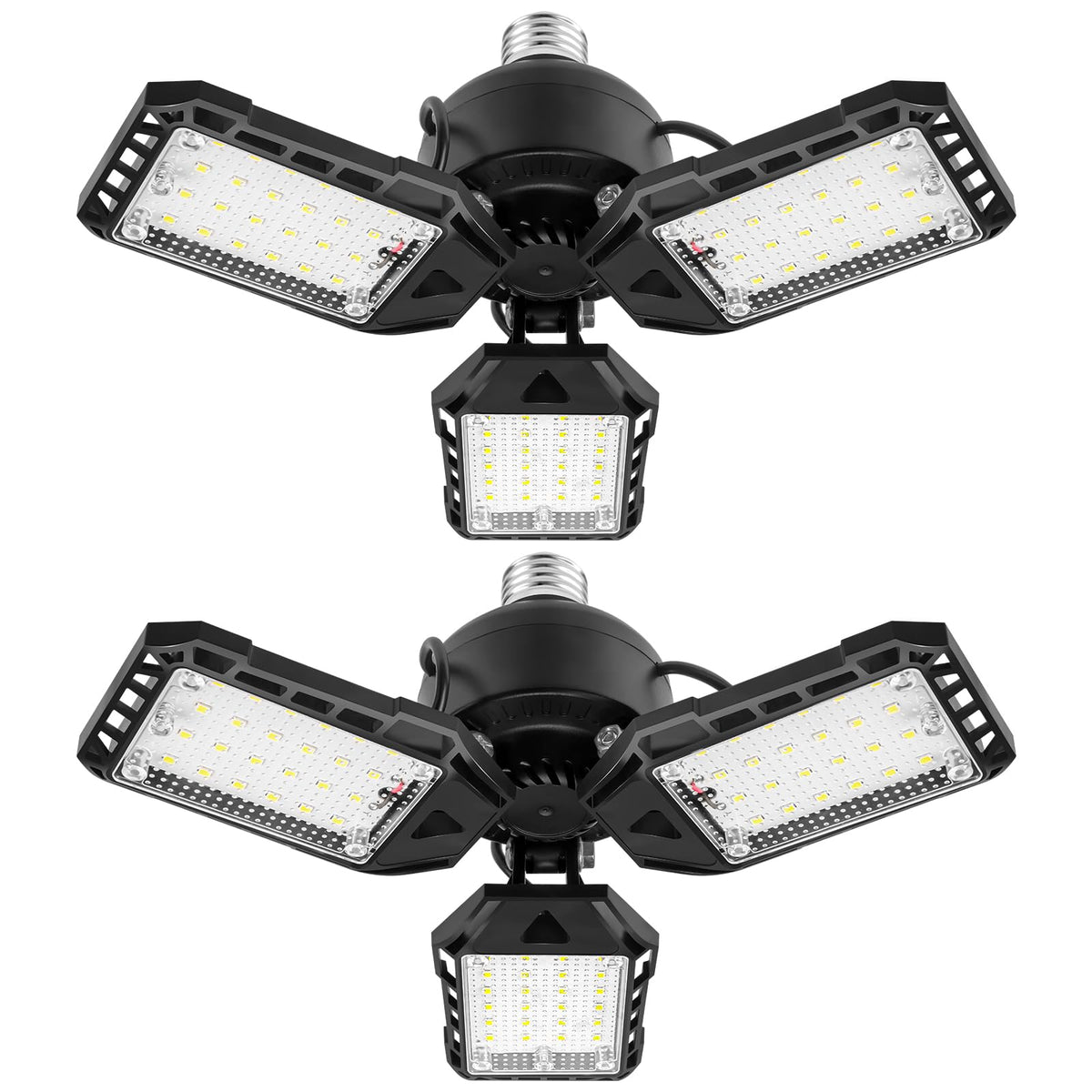 Aoretic LED garage light with three-panel deformable design for flexible lighting.