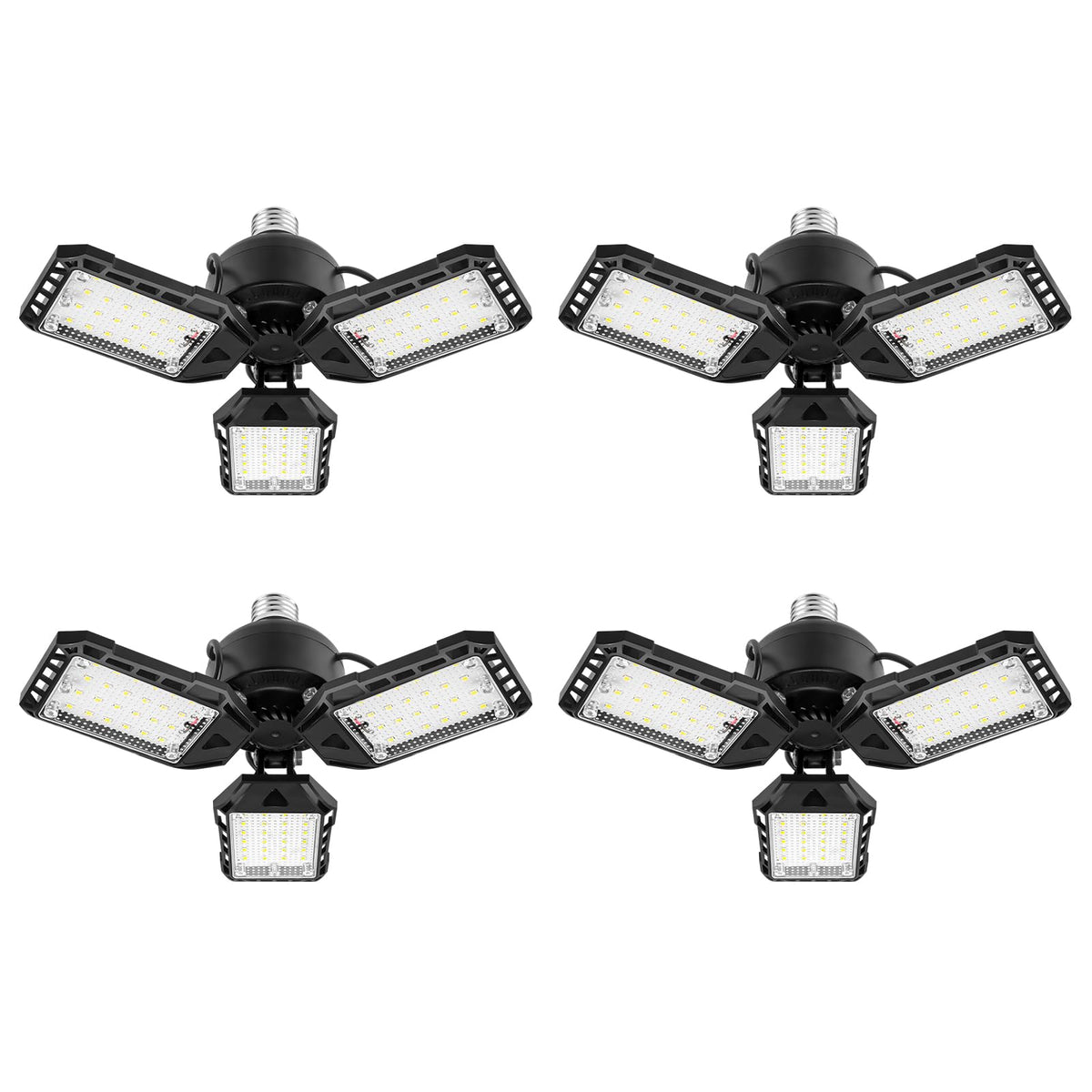 Aoretic LED garage lights four-pack, front view, delivers bright, even illumination.