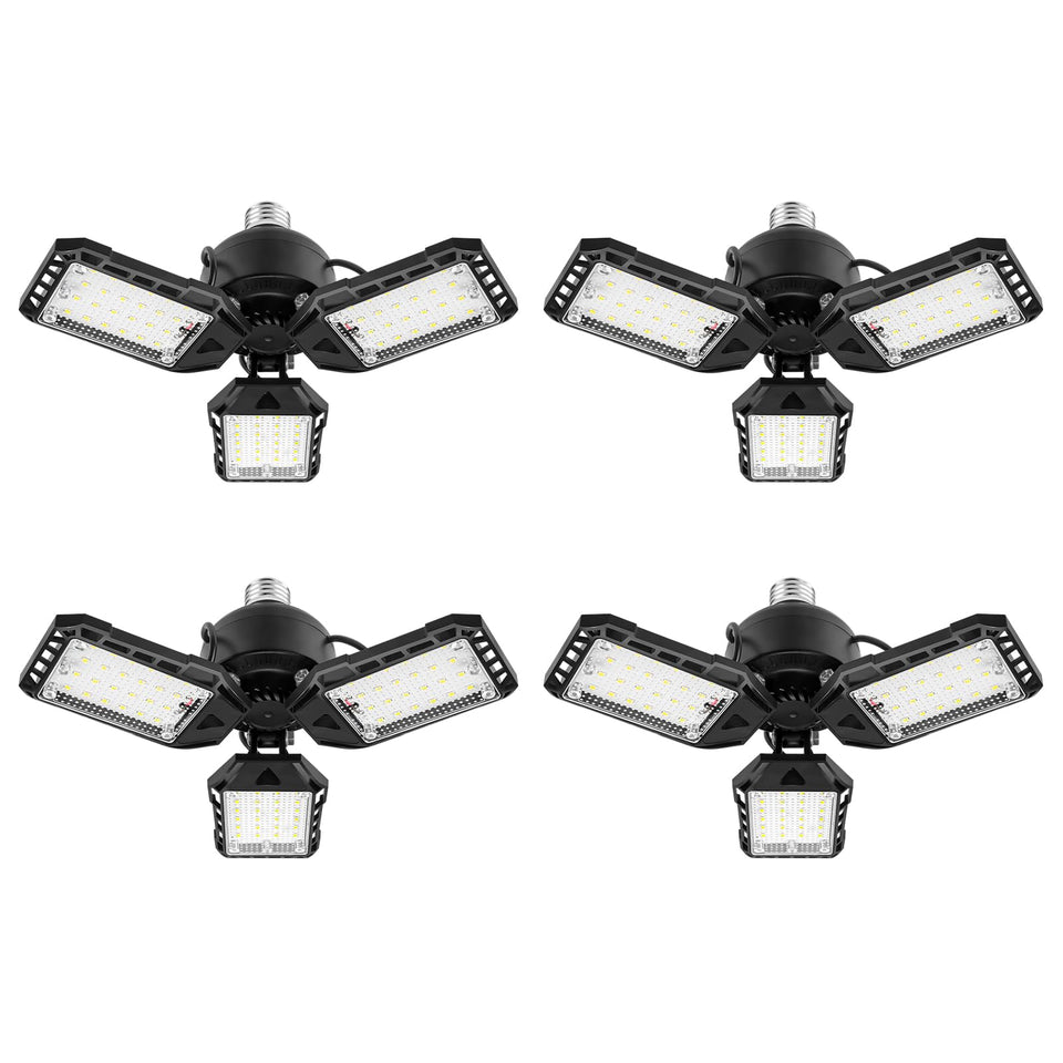 Aoretic LED garage lights four-pack, front view, delivers bright, even illumination.