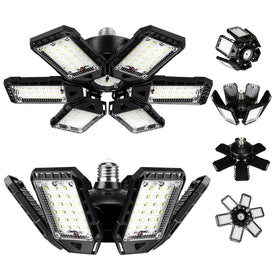 Aoretic LED garage lights with 6-panel assembly for broad, shadow-free coverage.