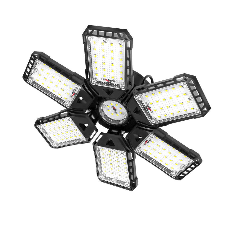 Aoretic LED Garage Lights with six plus one deformable panels for flexible coverage.