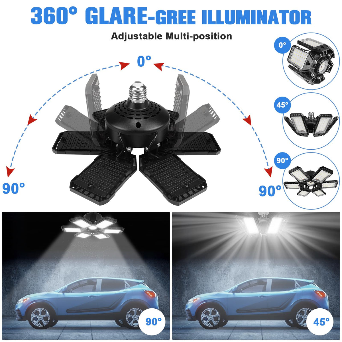 Aoretic LED Garage Lights, front view, showcasing bright, even illumination.