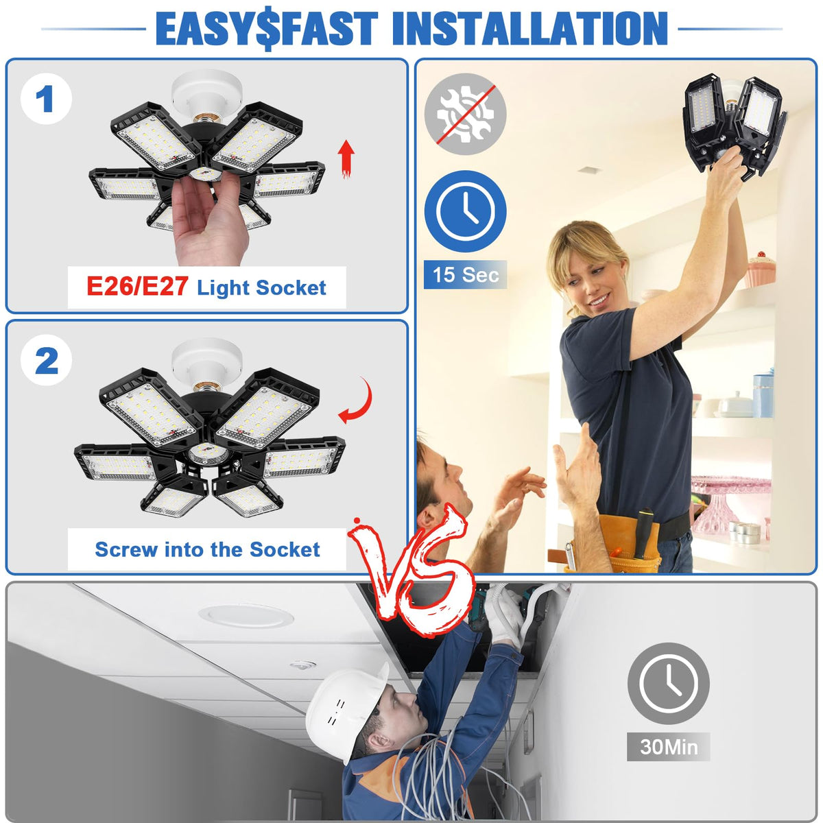 Aoretic LED Light with E26/E27 base compatibility for quick installation.