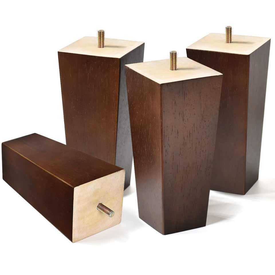 AORYVIC 6 inch sofa legs in brown finish elevating a sofa.