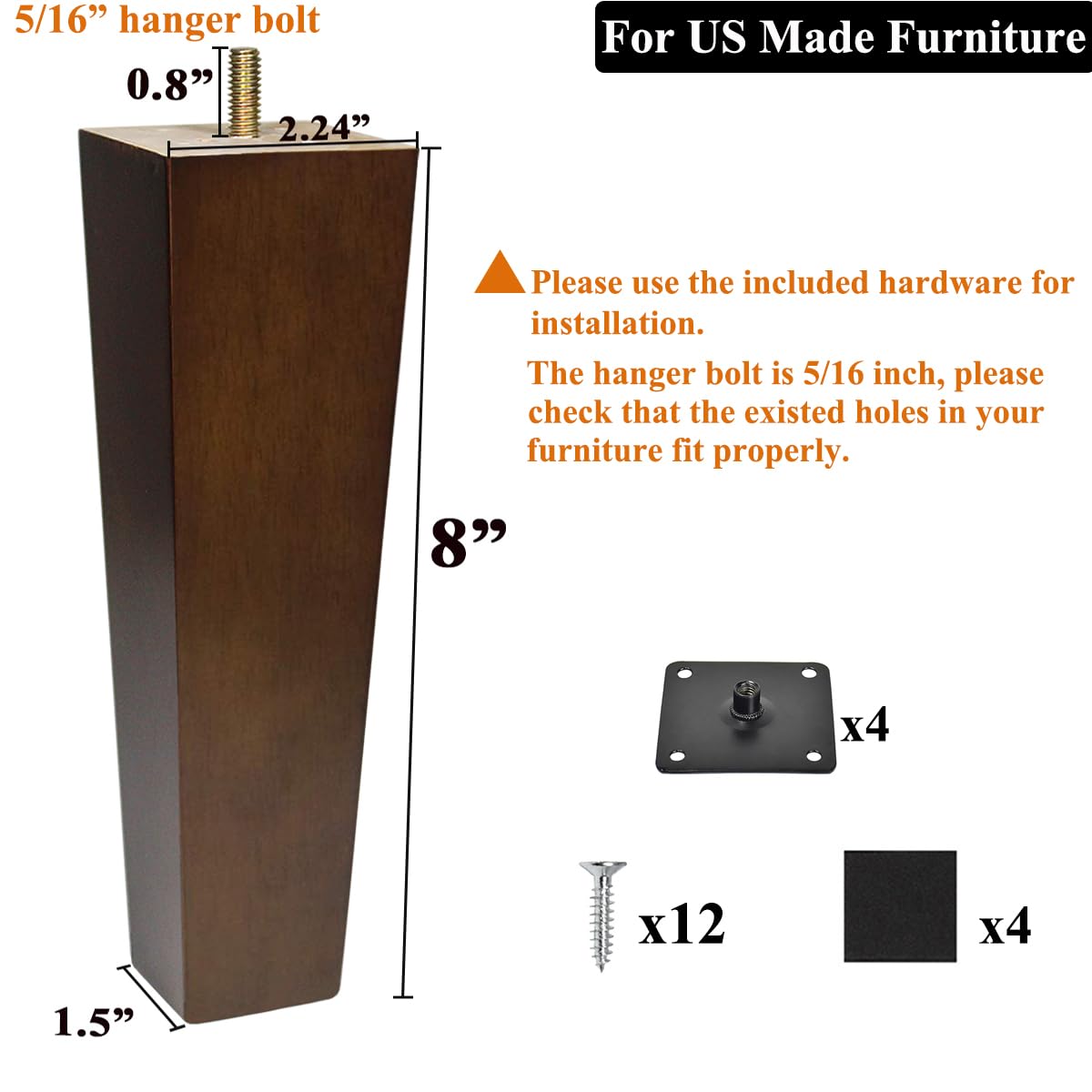 AORYVIC sofa leg replacement in walnut finish enhances style and clears space under the couch.
